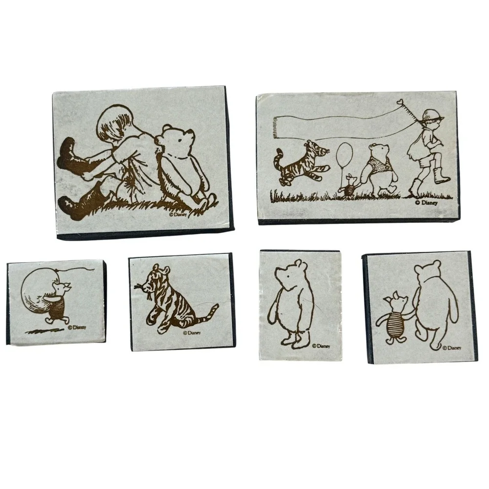 Vintage Disney Winnie the Pooh Rubber Stamp Lot 6 Wood Mounted Piglet Tigger